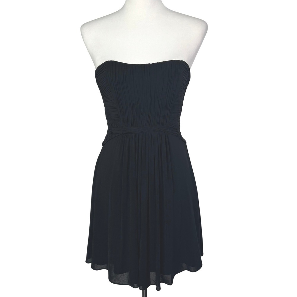BCBGMAXAZRIA Women's 2 XS Black Strapless Dress Ruched Sweetheart Party Cocktail